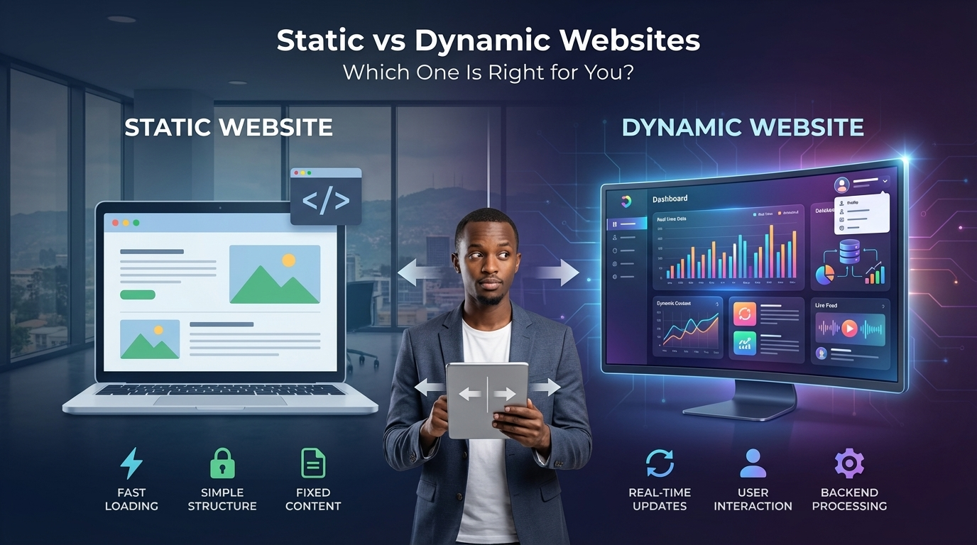 Static vs Dynamic website architecture comparison for businesses in Rwanda - Toni Tech Solution